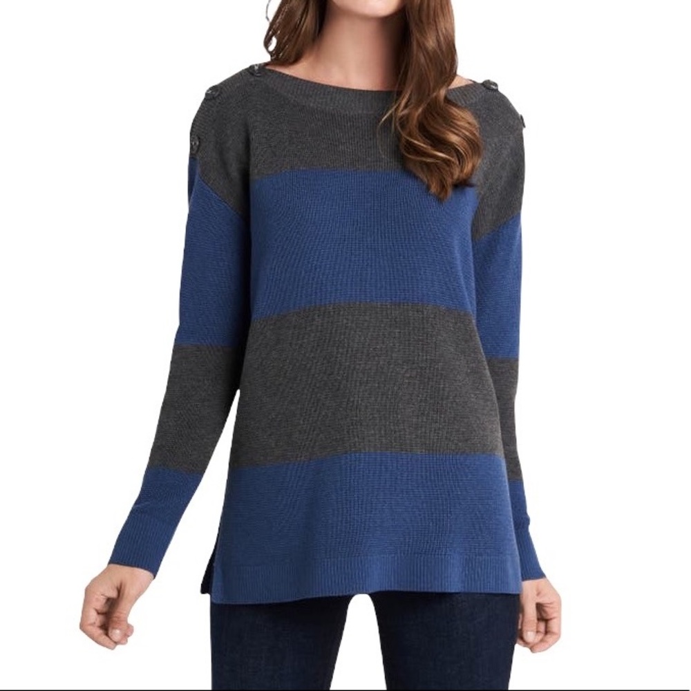 Vince Camuto Button Shoulder Color Block Sweater … - image 1